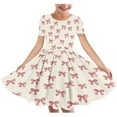 thumbnail image 3 of SROBPTY Girls Summer Dress Print Short Sleeve Crew Neck Mid-Length Sundress for 4-14 Years, 3 of 5