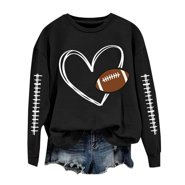 WZXFASHION Chandails en Molleton de Football pour Femmes Mignon Imprimé Graphique Baseball Col Rond Manches Longues Automne Hiver Chandail Chandails en Molleton Soldes Aujourd'hui Liquidation Chandail Pêcheur