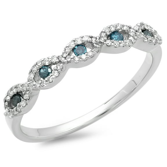 Dazzlingrock Collection 0.25 Carat (ctw) 10K Round Blue & White Diamond Bridal Wedding Swirl Band 1/4 CT, White Gold, Size 9