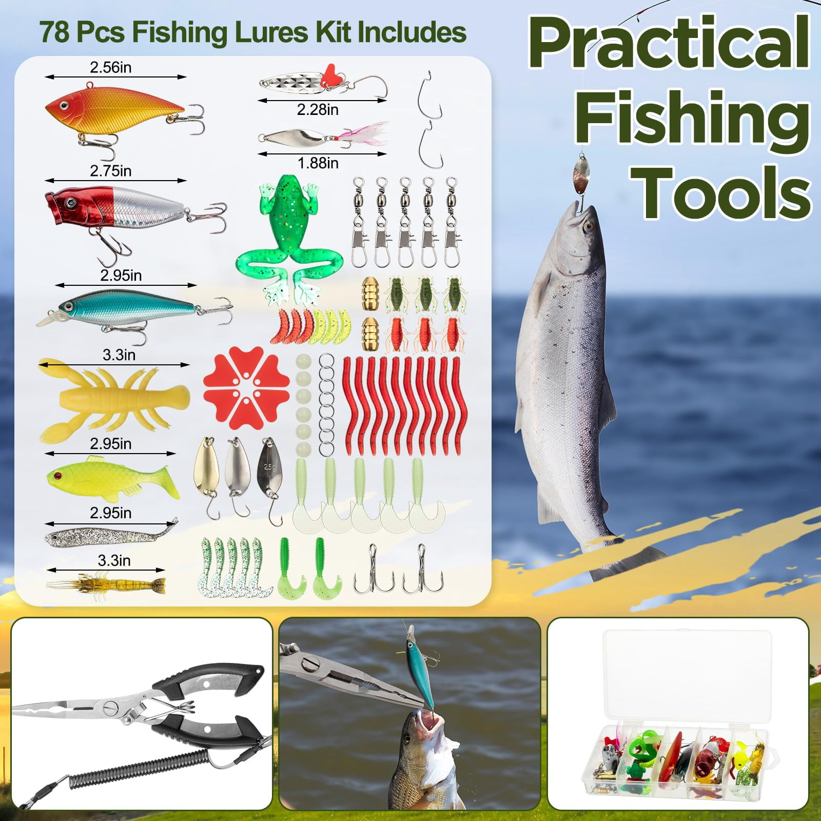 85 Fishing Backpack With Tackle Boxes  Sling Bag Rod Holder Fish Lures Kit And Pliers Set Easter Gift Basket For Men Women