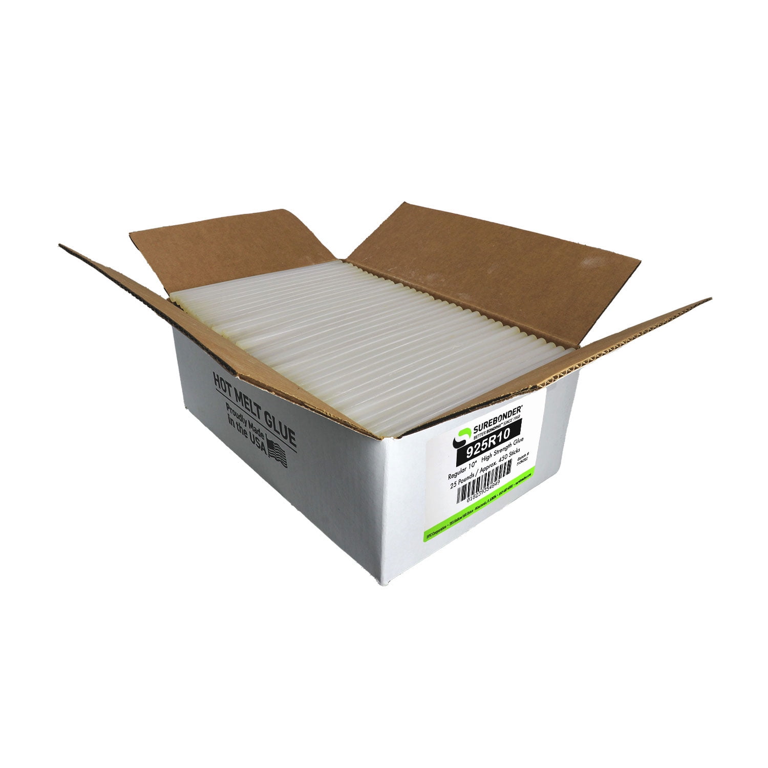 925R10 High Performance 1Minute Open Time Acrylic Hot Melt Glue Sticks - 7/16" x 10" | 25 Lb Box