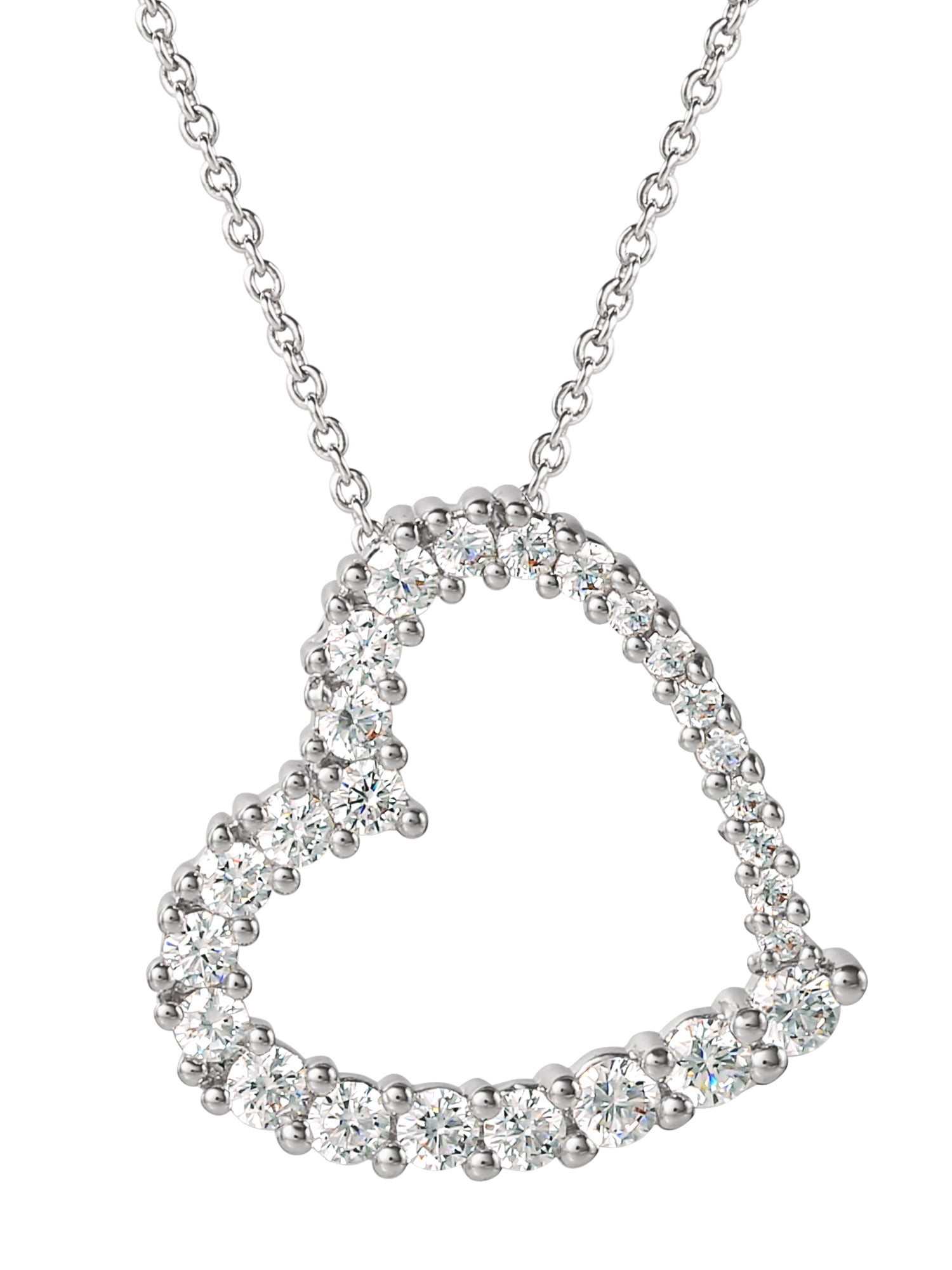 Believe by Brilliance Fine Siver Plated Cubic Zirconia Open Heart Pendant Necklace, 18"