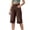 Coffee, variant on Women's High Waisted Cargo Capris Denim Button Front Wide Leg Denim Pants Frayed Hem Casual Summer Trousers with Zipper Pockets
