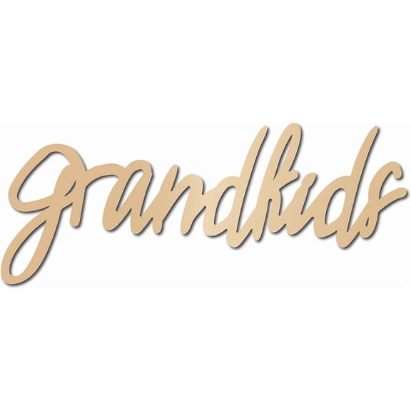 Grandkids Laser Cut Wood Letter Sign Wall Decor Cutouts Unfinished Wooden Signs Wall Art Basswood Hanging Sculpture Decoration DIY Home Bedroom Decor Gift 11.8x4.7Inch BurlyWoodDIY