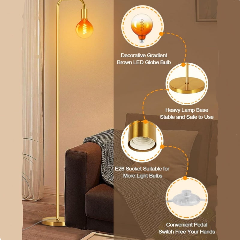 67" Industrial Floor Lamp with LED Bulb for Living Room, Bedroom, Office