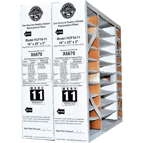 Lennox X6670| Pack of 2 | MERV 11 16x25x5 Furnace Filter (15-3/4" x 24-3/4" x 4-3/8")