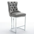 thumbnail image 4 of 26" Bar Stools Set of 2, Counter Height Barstools with Chrome Metal Base,Velvet Upholstered Barstools with Button Back & Rivet Trim, Kitchen Island Armless Chairs for Dining Room, Home,Gray, 4 of 9