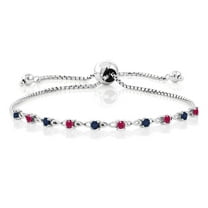 Gem Stone King 925 Sterling Silver Blue Sapphire and Red Ruby Tennis Bracelet for Women (0.60 Cttw, Gemstone Birthstone, Round 2.5MM, Fully Adjustable up to 9 inch)