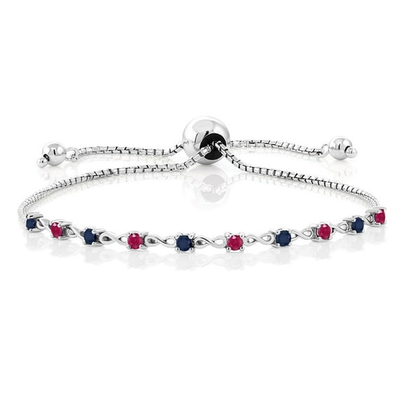 Gem Stone King 925 Sterling Silver Blue Sapphire and Red Ruby Tennis Bracelet for Women (0.60 Cttw, Gemstone Birthstone, Round 2.5MM, Fully Adjustable up to 9 inch)
