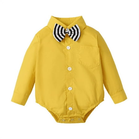 

Mikrdoo Baby Boys Romper Turn-down Pocket Long Sleeve Winter One Piece Gentle Bodysuit Yellow 6-9 Months