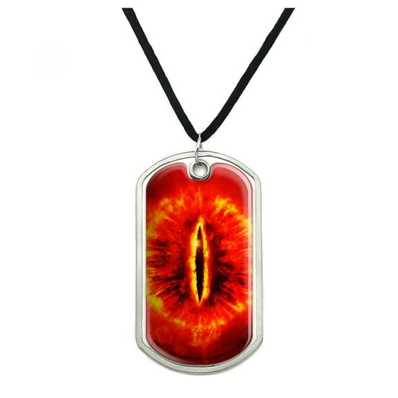 Lord of the Rings Eye of Sauron Military Dog Tag Pendant Necklace with Cord