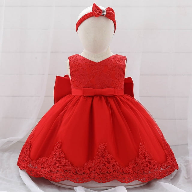 EGNMCR Robe Fille Tout-Petit Filet Broderie Strass Nœud Robe de Fête d'Anniversaire Longue Robe Bandeau Ensemble Robe Fille