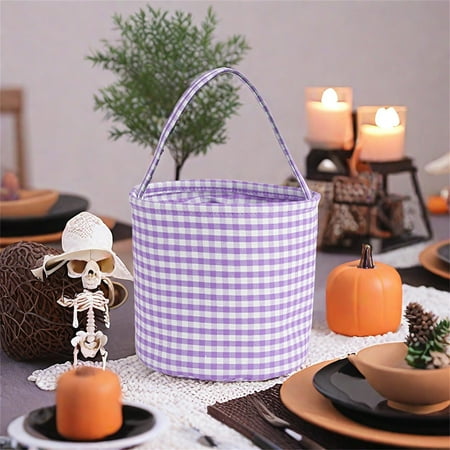 

Clearance!!!Halloween Gingham Tote Basket New Jute Canvas Bucket Halloween Decoration Gifts Halloween decorations Purple Spooky decor haunted house decorations