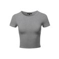 thumbnail image 2 of A2Y Women's Basic Solid Stretchable Crew Neck Short Sleeve Crop Top Deep H Grey L, 2 of 3