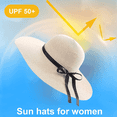 thumbnail image 4 of Sombreros de playa para mujer, sombrero de verano de ala ancha de paja grande, plegable, enrollable, sombrero para el sol UPF 50+, 4 of 5