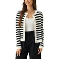 thumbnail image 1 of Suéter de punto de mujer INSPIRE CHIC, cardigan casual de manga larga con botones y rayas, talla XL, blanco y negro, 1 of 5