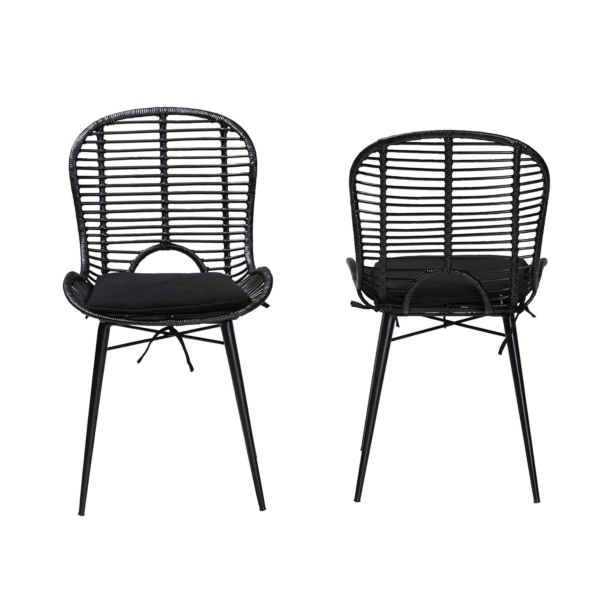bali & pari Brenna Rattan BOHO Dining Chairs, Set of 2, Black