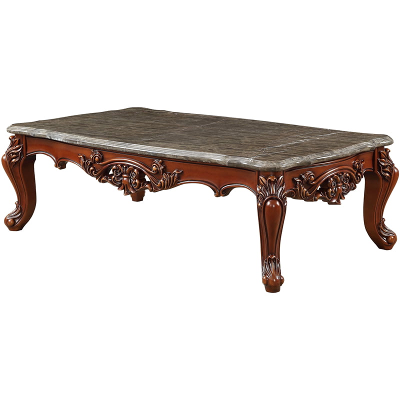 Major-Q 57 L Traditional Style Vintage High End Luxurious Scalloped Wooden Top Antique Oak Finish Living Room Coffee Table,