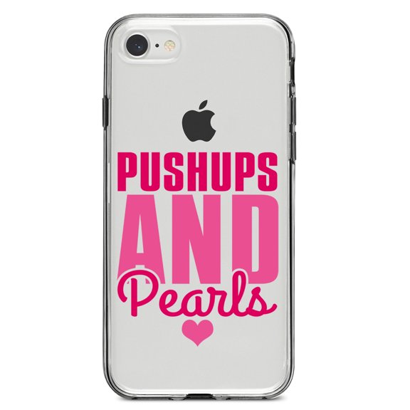 DistinctInk Clear Shockproof Hybrid Case for iPhone 7 8 SE (2020 Model) 4.7" Screen TPU Bumper Acrylic Back Tempered Glass Screen Protector - Pushups and Pearls