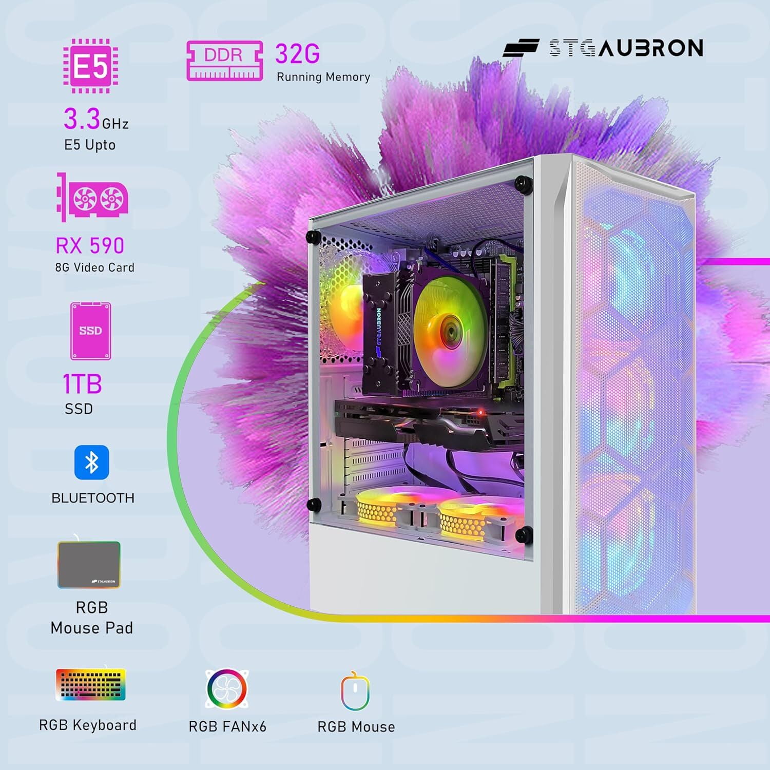 STGAubron Gaming Desktop PC, Radeon RX 590 8G GDDR5, Intel