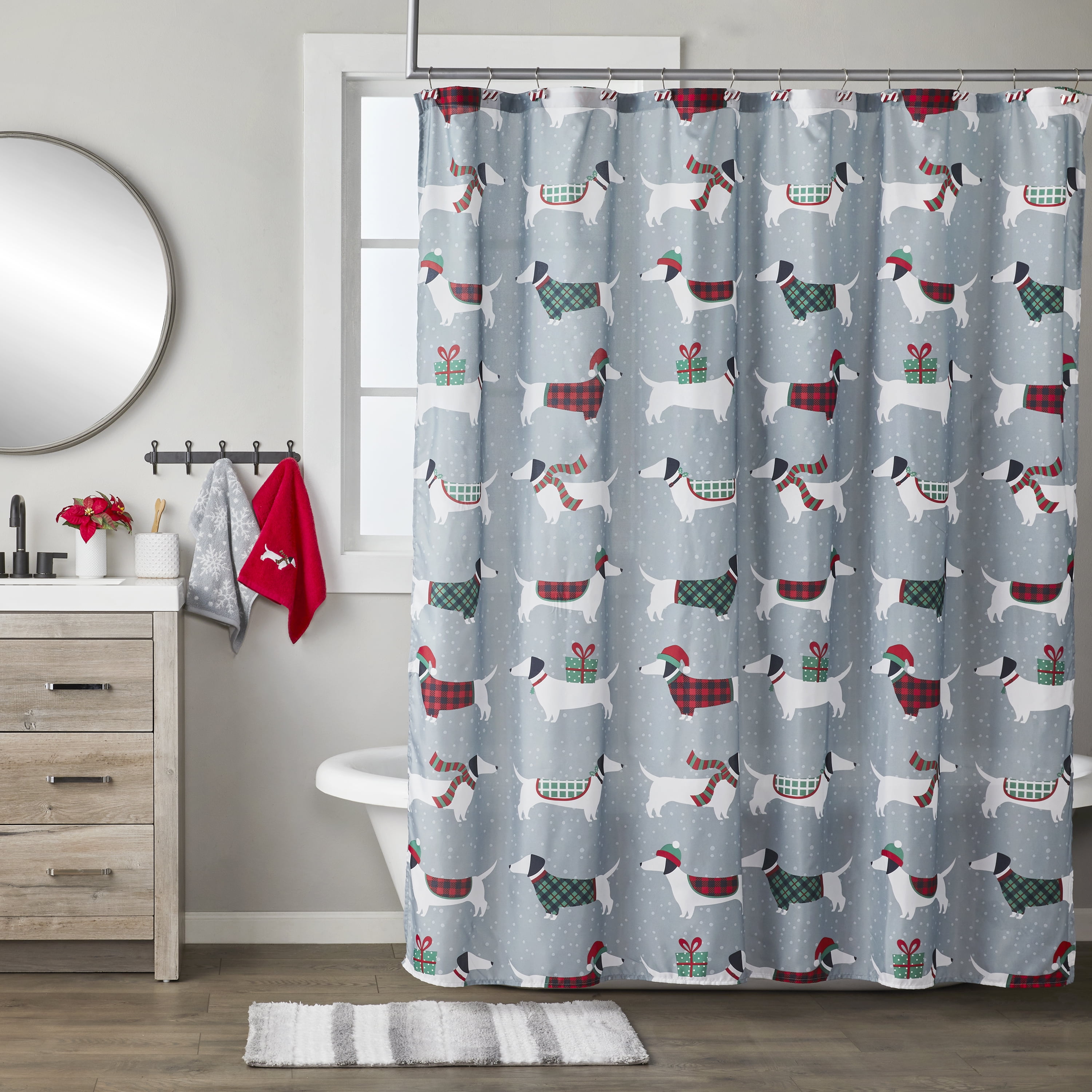 180CM Fabric Shower Curtain Set Snow Forest Wolves Bathroom Curtains Bathmat Rug 