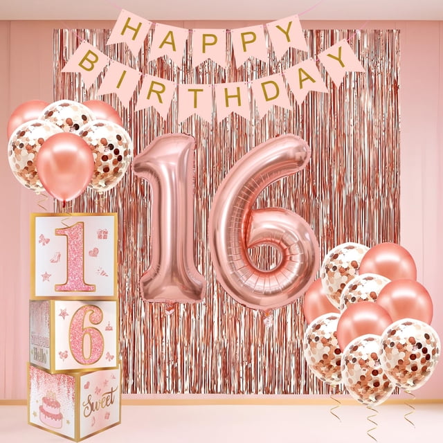 Set de decoración para fiestas Sweet 16 Birthday Girls en oro rosa