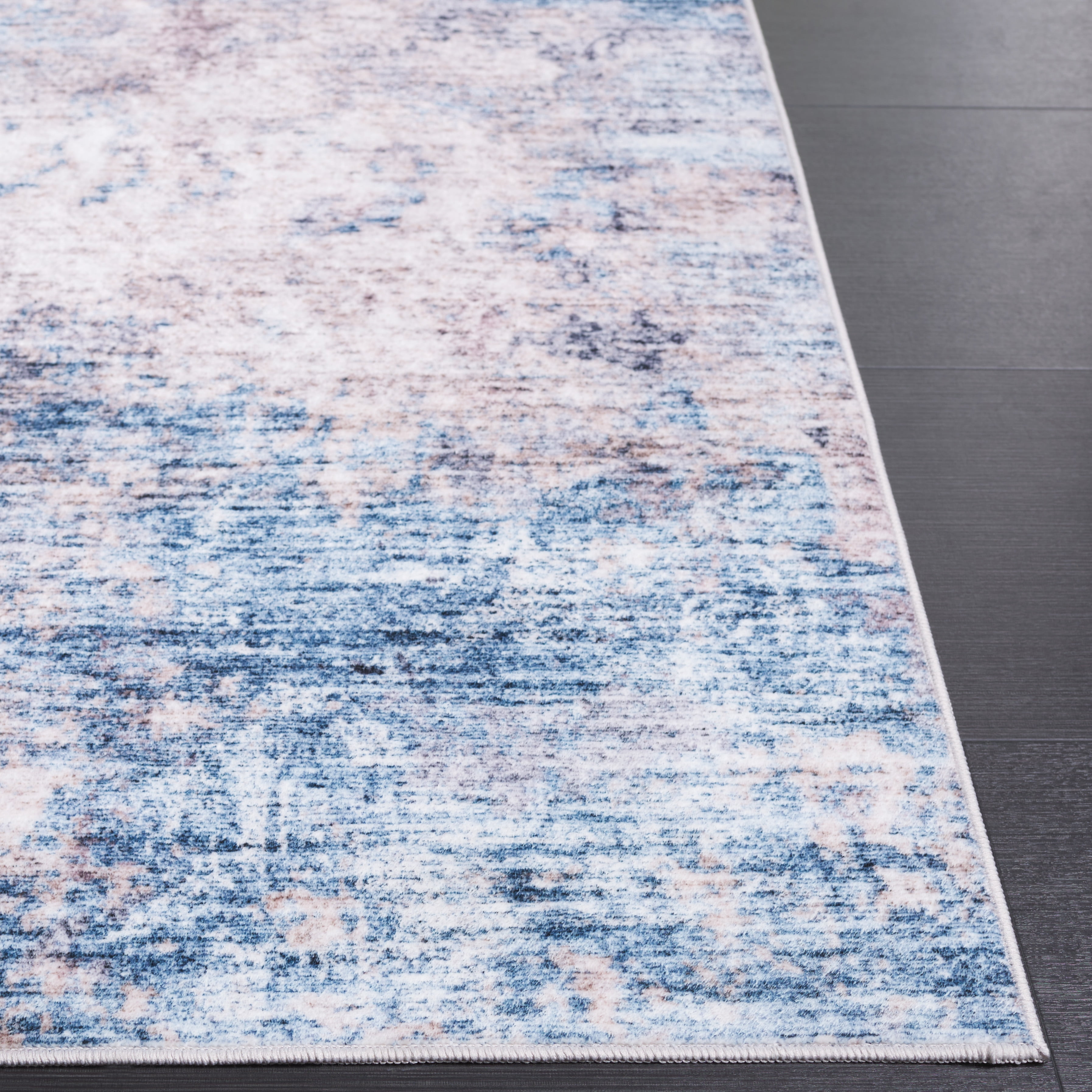 SAFAVIEH Santa Monica Otis Abstract Polyester Runner Rug, Ivory/Blue, 2'6" x 8'