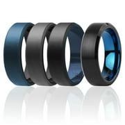 ROQ Silicone Rings for Men 4 Pack of Silicone Rubber Bands Tungsten Beveled Edges Brushed Top Style 8mm