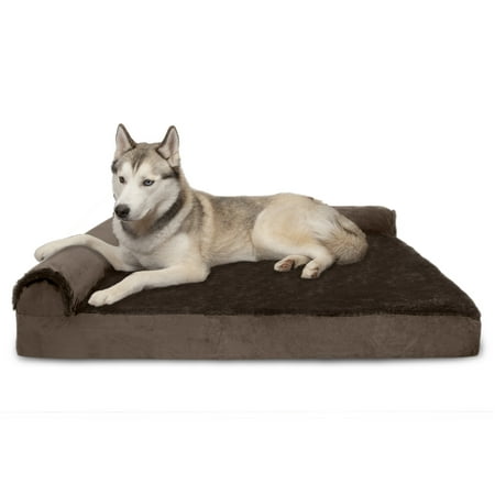 UPC: 0842229107715 | FurHaven Pet Products Plush & Velvet Memory Foam Deluxe L-Chaise Pet Bed for Dogs & Cats – Sable Brown Jumbo