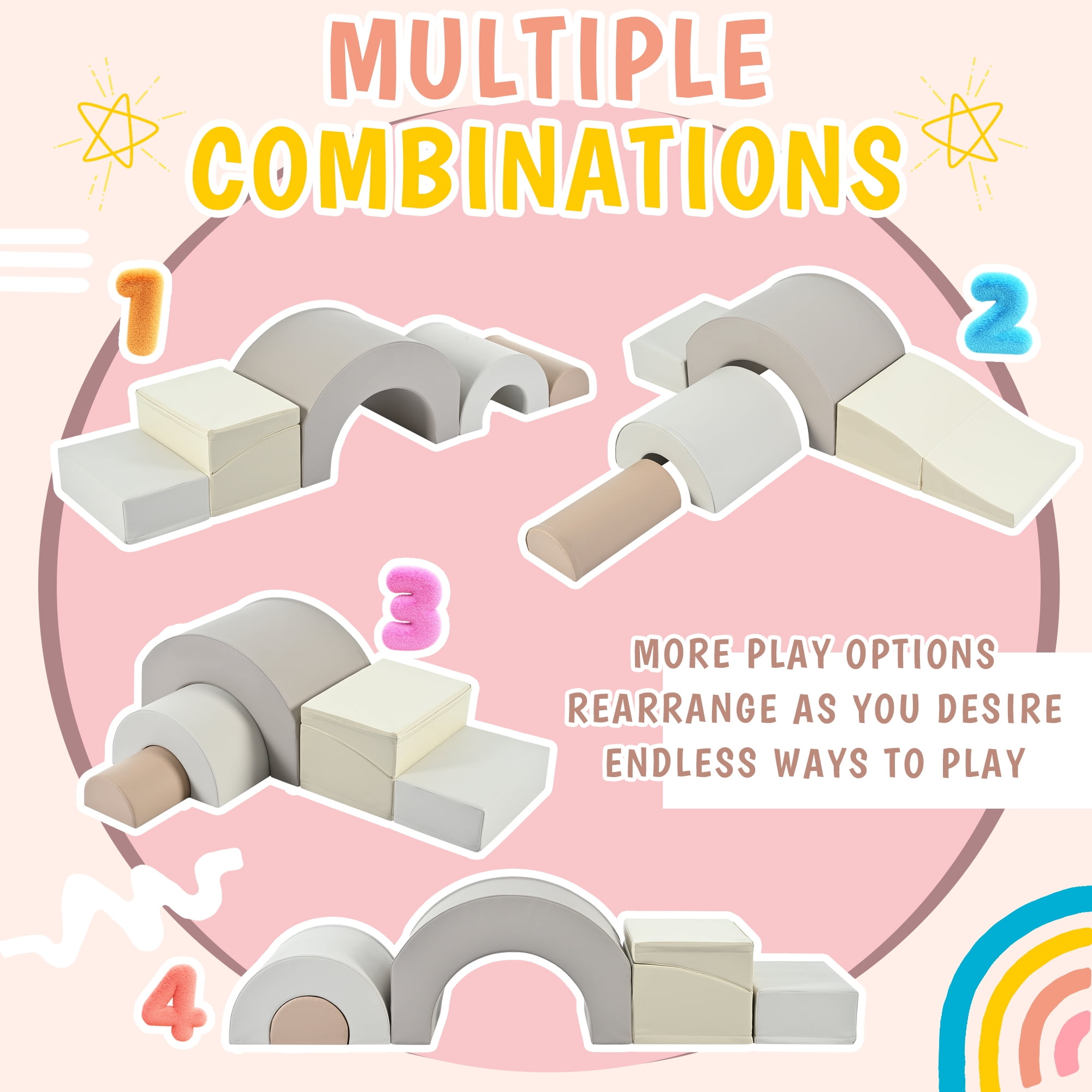 Euroco 5-Piece Climbing Toys for Toddlers,Soft Foam Climbing Blocks Set for Kids,PU Leather Gym Climb and Crawl Play Set for 1-2 Years Old