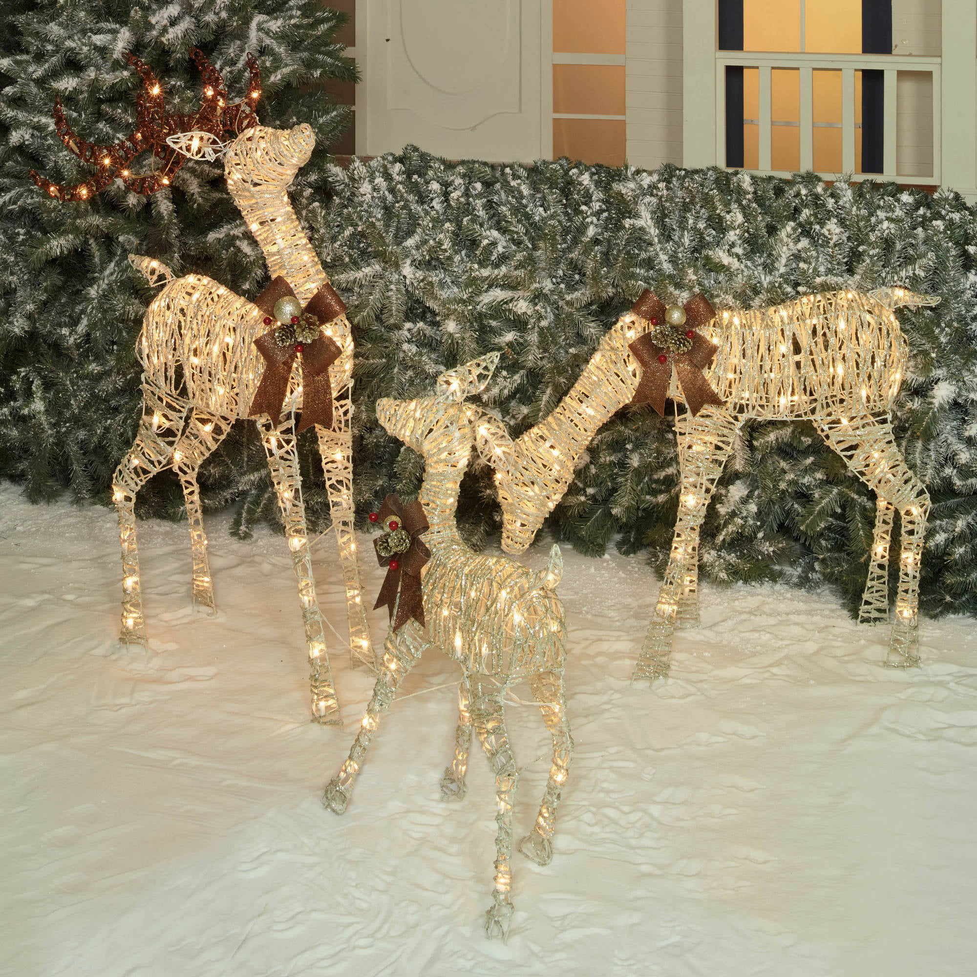 3-Piece Pre-Lit Holiday Twinkling Woodland Deer Family
