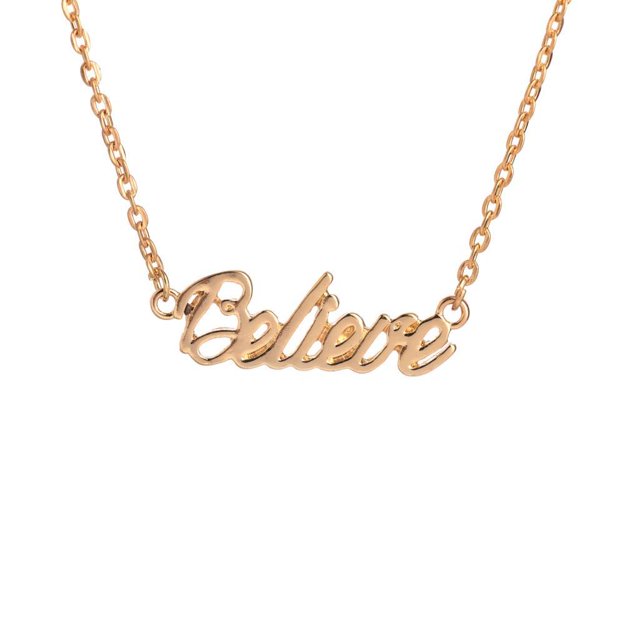 Diseño simple aleación mujer inglés Believe carta colgante collar cadena 16''- Oro Zulema Believe Letter Necklace