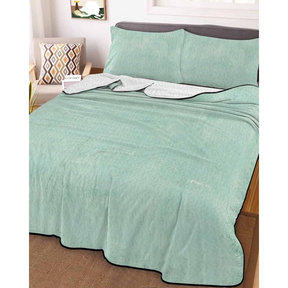 King Quilt Bedding Set, Teal Watercolor Gradient Lightweight Coverlet Summer Comforter Set Soft Microfiber Bedspread, Vintage Mottled 3 Piece Quilt Set with 2 Pillow Shams