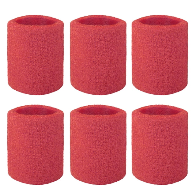 GOGO Bracelet de Poignet en Tissu Éponge de Coton Athlétique, 6 Pcs, 2 Tailles - Rouge - 3 Pouces