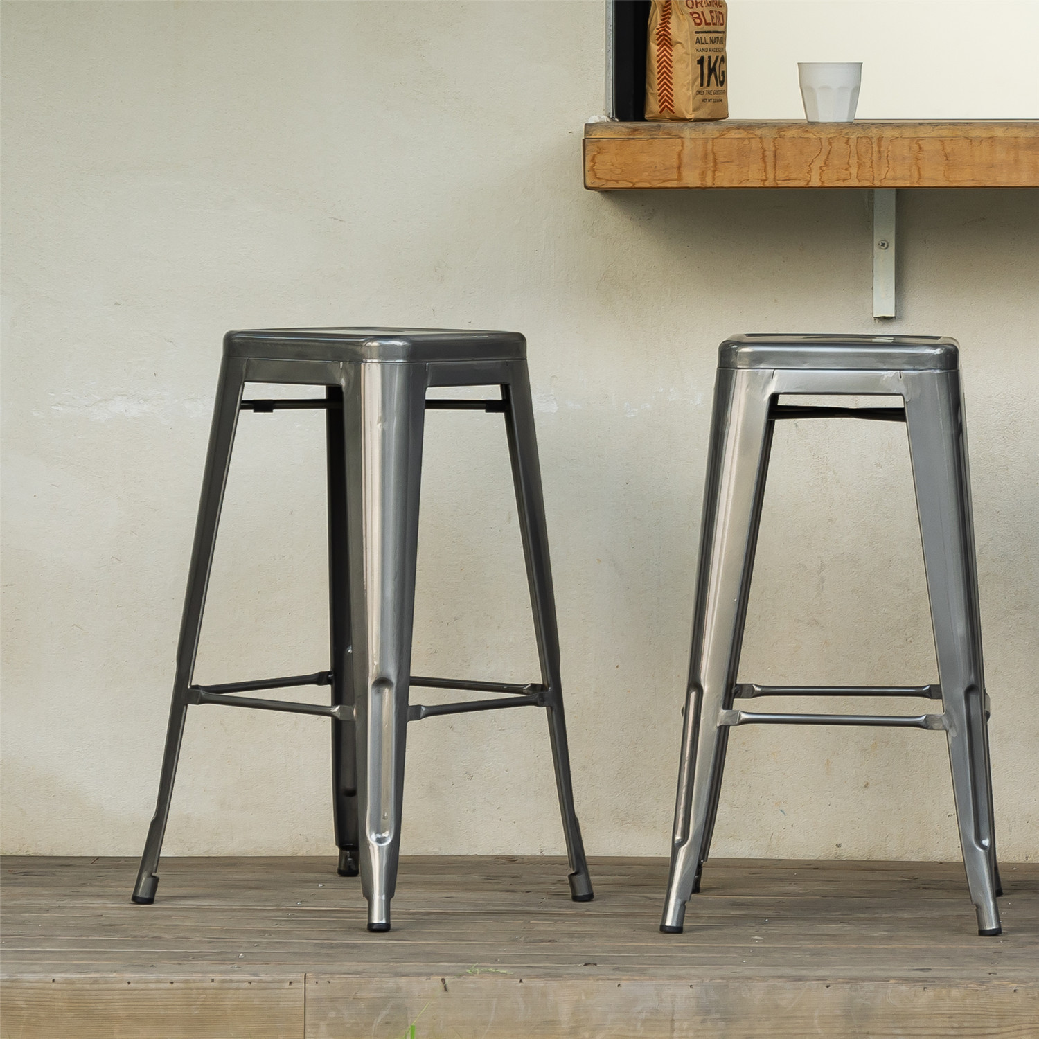 Homy Casa 29" Stackable Metal Bar Stools Set of 2, Backless Style