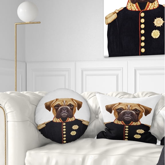 Designart Funny Boxer Dog in Military Uniform - Animal Throw Pillow - 12x20