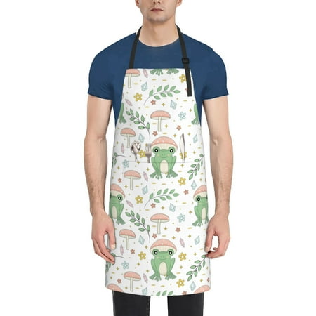 

Rateoe Frog and Mushrooms Aprons with Pocket Men Womens Aprons Waterproof Adjustable Cooking Aprons for Kitchen Gardening and Salon