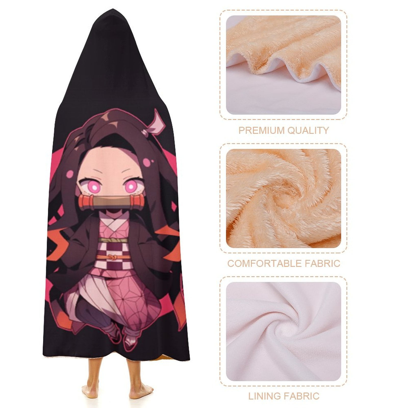 Demon Slayer Wearable Blanket Cloak Arctic Velvet Hooded Blanket Soft Fuzzy Hoodie Blanket Cape for Adults Kids 50"x60"