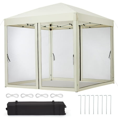 Huisuilinss Pop-Up Canopy Tent Outdoor Screen Tent Waterproof UV Protected Sun Shelter With Removable Mosquito Netting & Zipper Doors & Wheeled Carry Bag For Camping Backyard Picnic Events