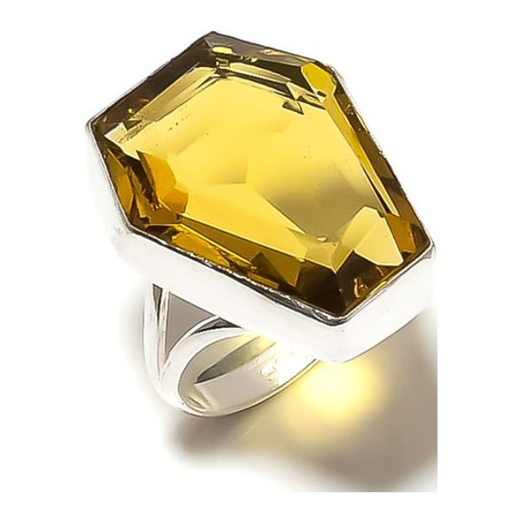 Natural Citrine Gemstone Handmade 925 Sterling Silver Gift Ring Size 7