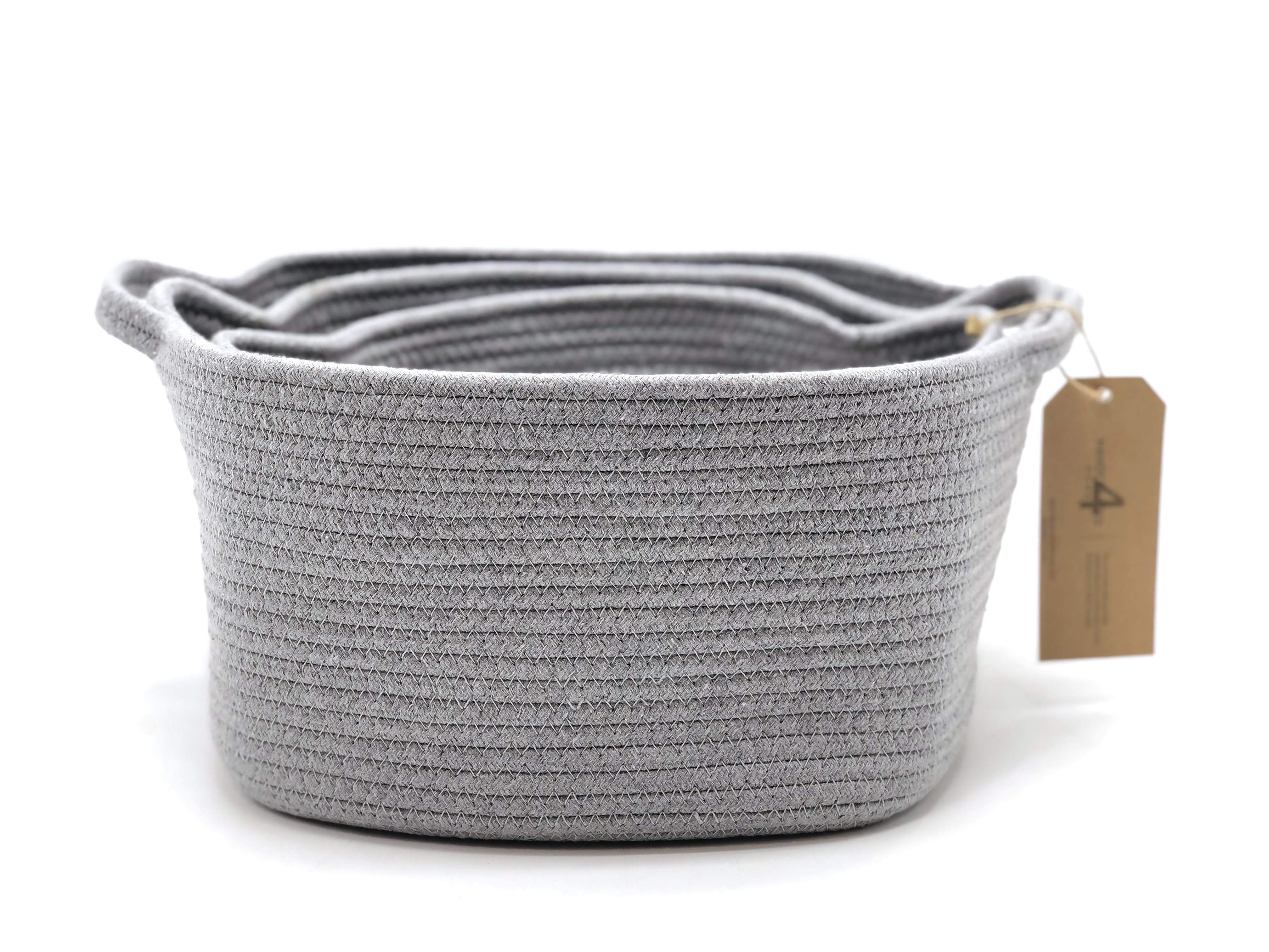 Handcrafted 4 Home Woven Cotton Rope Nesting Baskets, Grey (Set of 3
