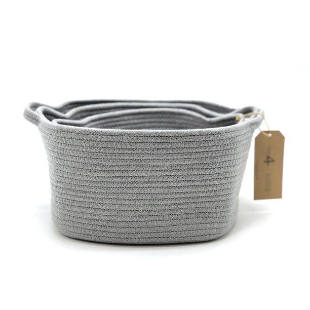 Handcrafted 4 Home Woven Cotton Rope Nesting Baskets, Grey (Set of 3