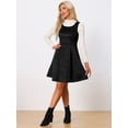 thumbnail image 3 of DARING DIVA Round Neck Sleeveless A-Line Pleated Faux Suede Overall Dress M Black, 3 of 6