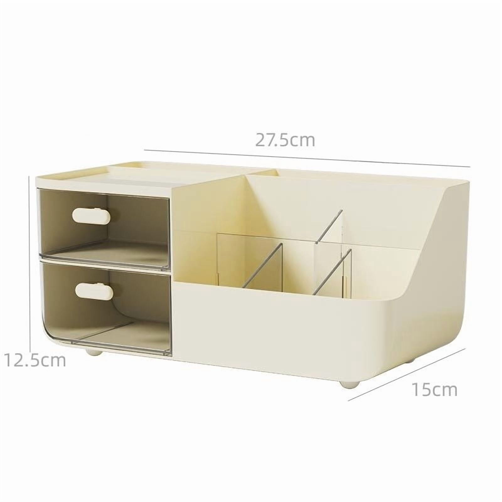 White Desktop Organizer with Drawers – Multi-Functional Desk Storage Caddy for Office Supplies Stationery and Electronics Modern Slim Design