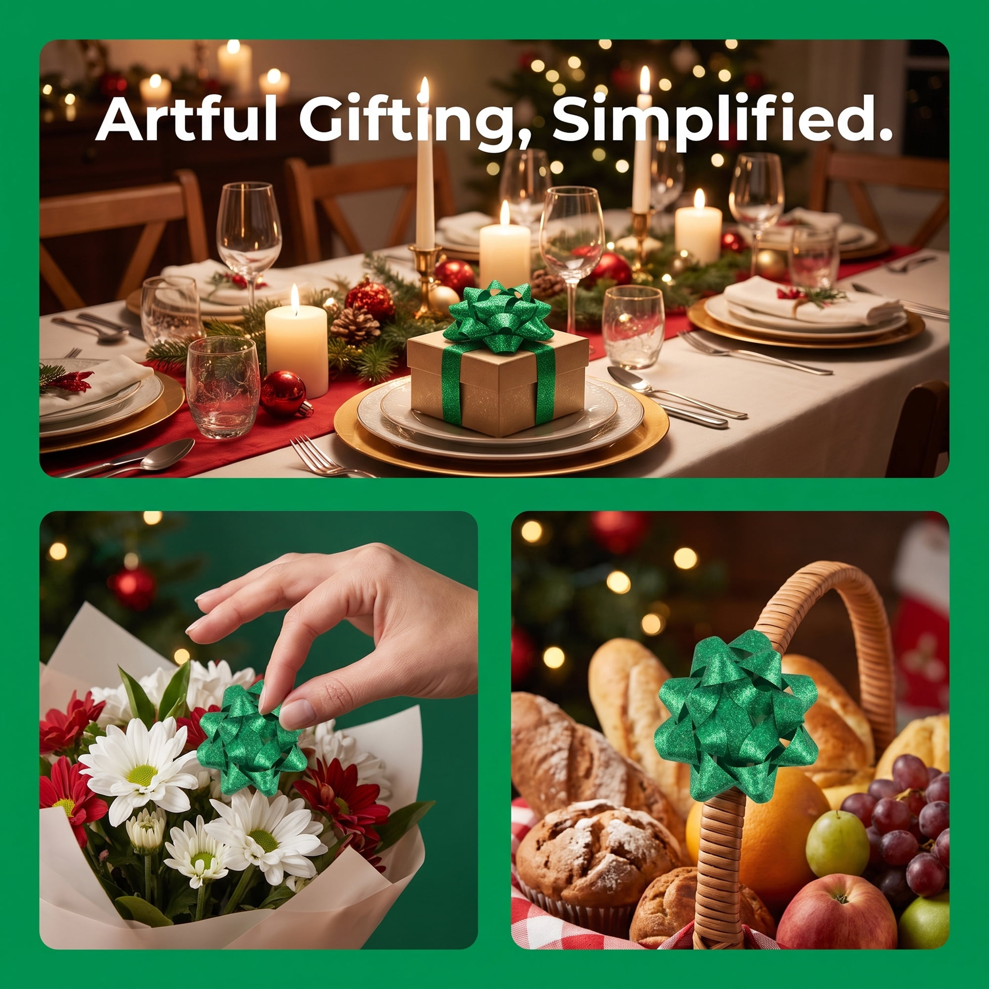 Unique Bargains Pre-Made Gift Bows for Creative Gift Wrapping and Decoration Green