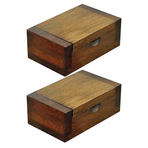 HONMEET 2Pcs Portable Wood Toothpick Holder Case Light Brown Natural Teak for Travel and Daily Use
