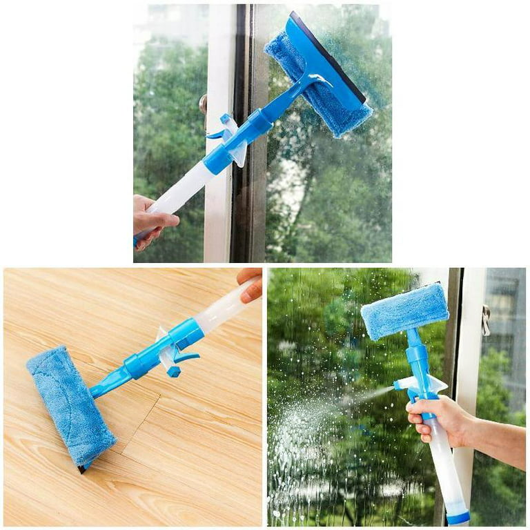 Multifunction Home Tools Spray Water Brush Cleaner Glass Cleaning Brush  Glass Wiper Window Cleaner(Blue) 