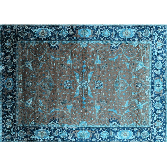 Ahgly Company Indoor Rectangle Oriental Light Blue Industrial Area Rugs, 7' x 9'