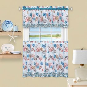 Cadecor Beach Theme Window Kitchen Curtain Coastal Ocean Sea