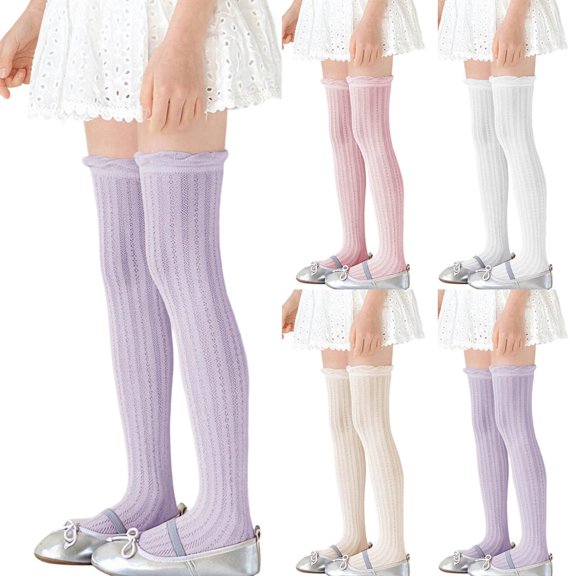 Eltusu Girls Knee-High Socks, Knitting Cotton Casual Stretchy Tight Dance Socks Purple Size 10T